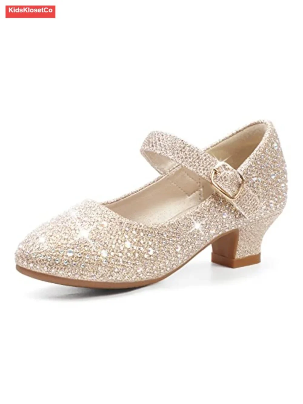 Girls Mary Jane Dress Shoes Low Heel Pumps Rhinestone Sparkle